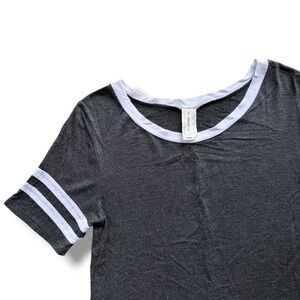 Atticute Women S Charcoal Grey Varsity Stripe High Low Ringer Tee Streetwear Y2K